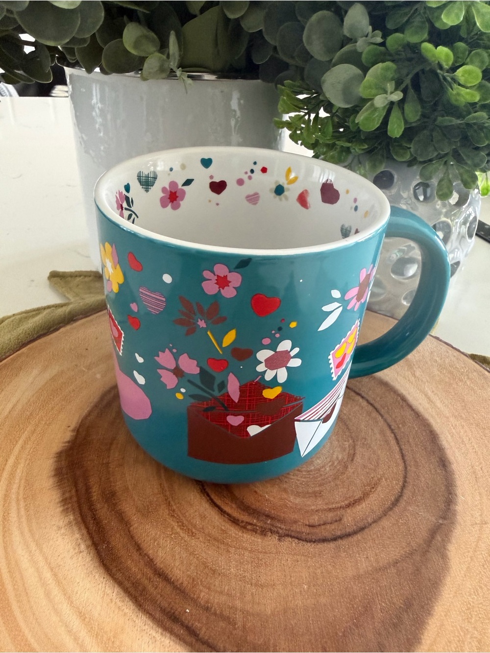 Starbucks 2023 Valentines Day “Love Letters”Teal Floral Heart Ceramic Coffee Mug